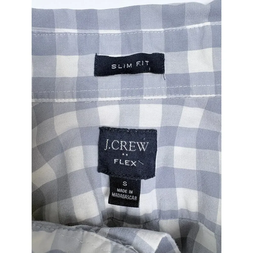 J.Crew Flex Slim Fit Gingham Button Down Shirt Blue Gray Business Casual Preppy
